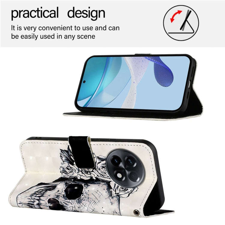 For OnePlus 11R 5G Global 3D Painting Horizontal Flip Leather Phone Case(Skull)