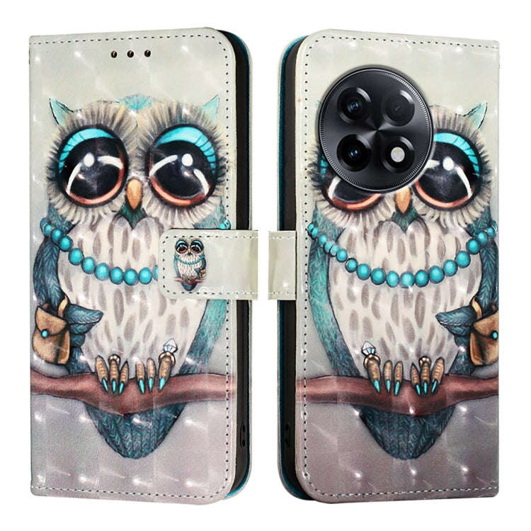 For OnePlus 11R 5G Global 3D Painting Horizontal Flip Leather Phone Case(Grey Owl)