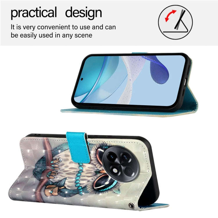 For OnePlus 11R 5G Global 3D Painting Horizontal Flip Leather Phone Case(Grey Owl)