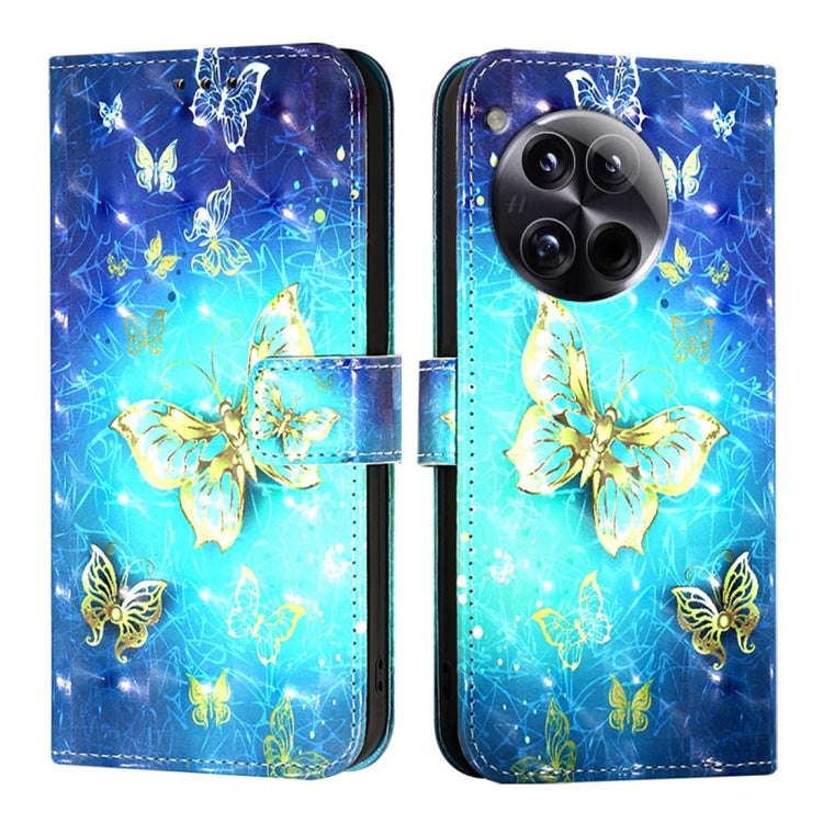 For OnePlus 12 Global 3D Painting Horizontal Flip Leather Phone Case(Golden Butterfly)