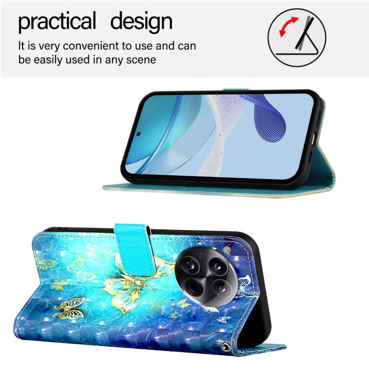 For OnePlus 12 Global 3D Painting Horizontal Flip Leather Phone Case(Golden Butterfly)