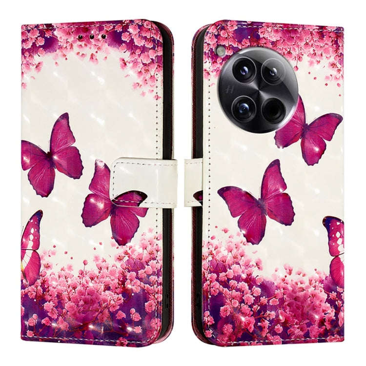 For OnePlus 12 Global 3D Painting Horizontal Flip Leather Phone Case(Rose Butterfly)