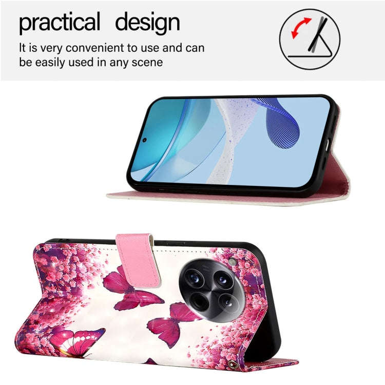 For OnePlus 12 Global 3D Painting Horizontal Flip Leather Phone Case(Rose Butterfly)