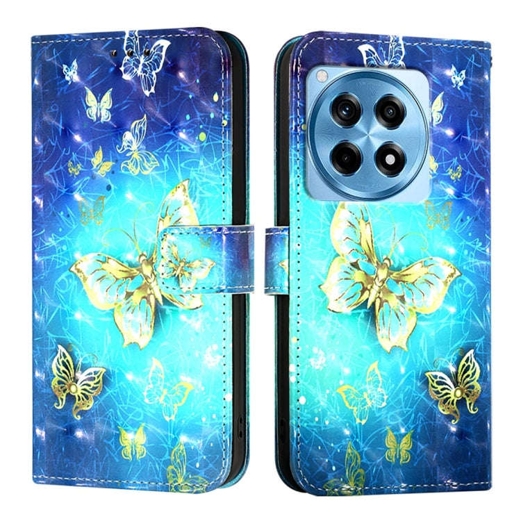 For OnePlus 12R Global 3D Painting Horizontal Flip Leather Phone Case(Golden Butterfly)