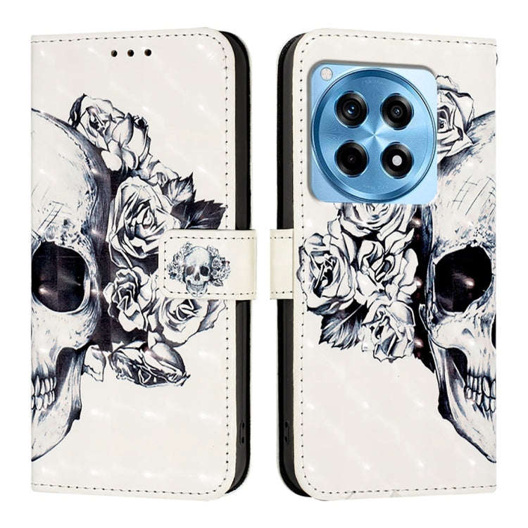 For OnePlus 12R Global 3D Painting Horizontal Flip Leather Phone Case(Skull)