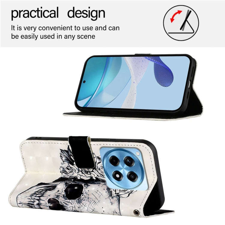 For OnePlus 12R Global 3D Painting Horizontal Flip Leather Phone Case(Skull)