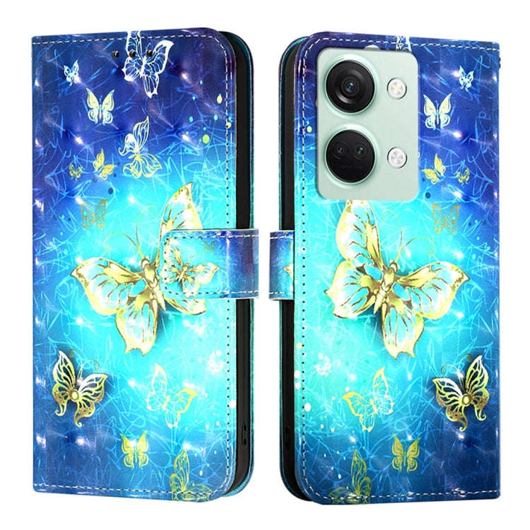 For OnePlus Ace 2V / Nord 3 3D Painting Horizontal Flip Leather Phone Case(Golden Butterfly)
