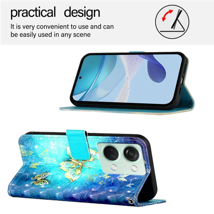 For OnePlus Ace 2V / Nord 3 3D Painting Horizontal Flip Leather Phone Case(Golden Butterfly)