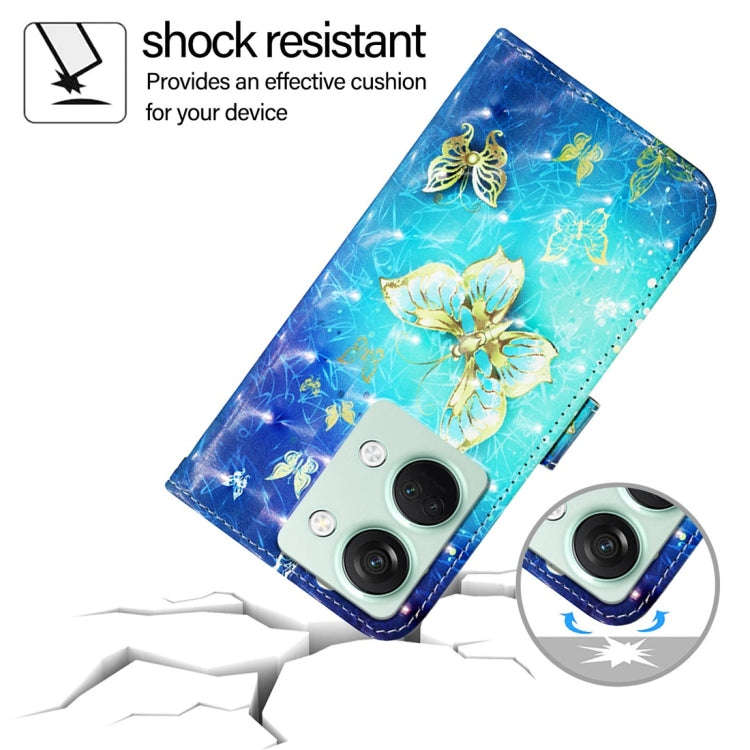 For OnePlus Ace 2V / Nord 3 3D Painting Horizontal Flip Leather Phone Case(Golden Butterfly)