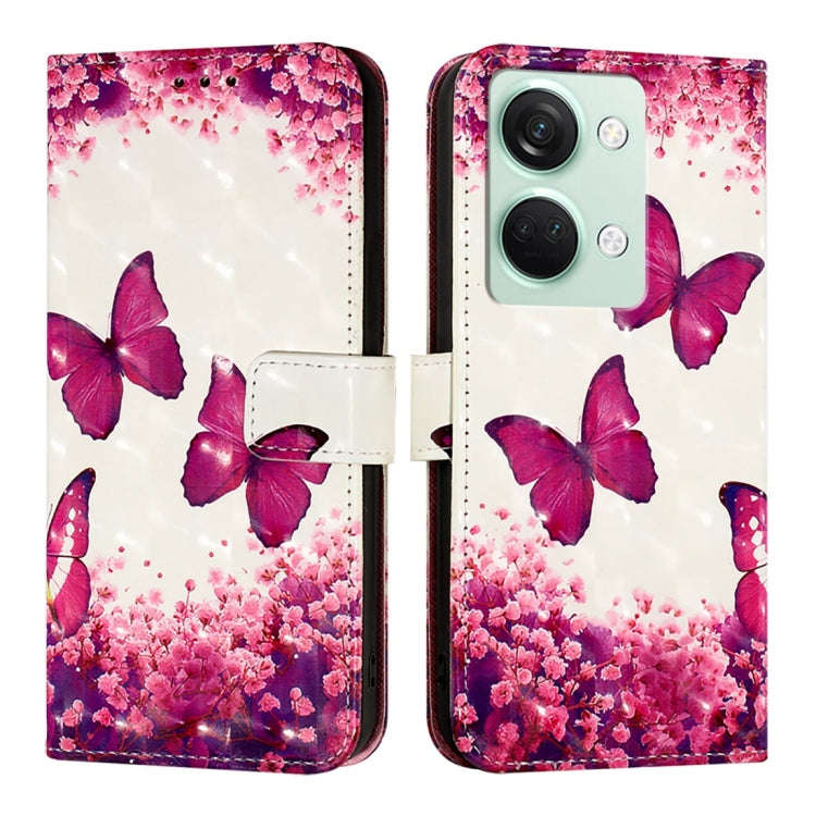 For OnePlus Ace 2V / Nord 3 3D Painting Horizontal Flip Leather Phone Case(Rose Butterfly)