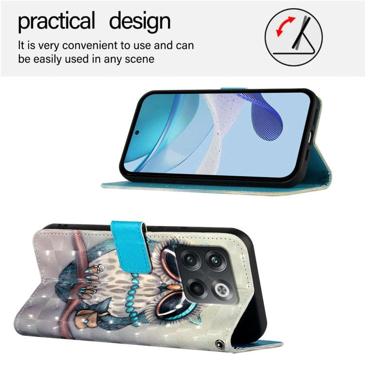 For OnePlus Ace Pro / 10T Global 3D Painting Horizontal Flip Leather Phone Case(Grey Owl)