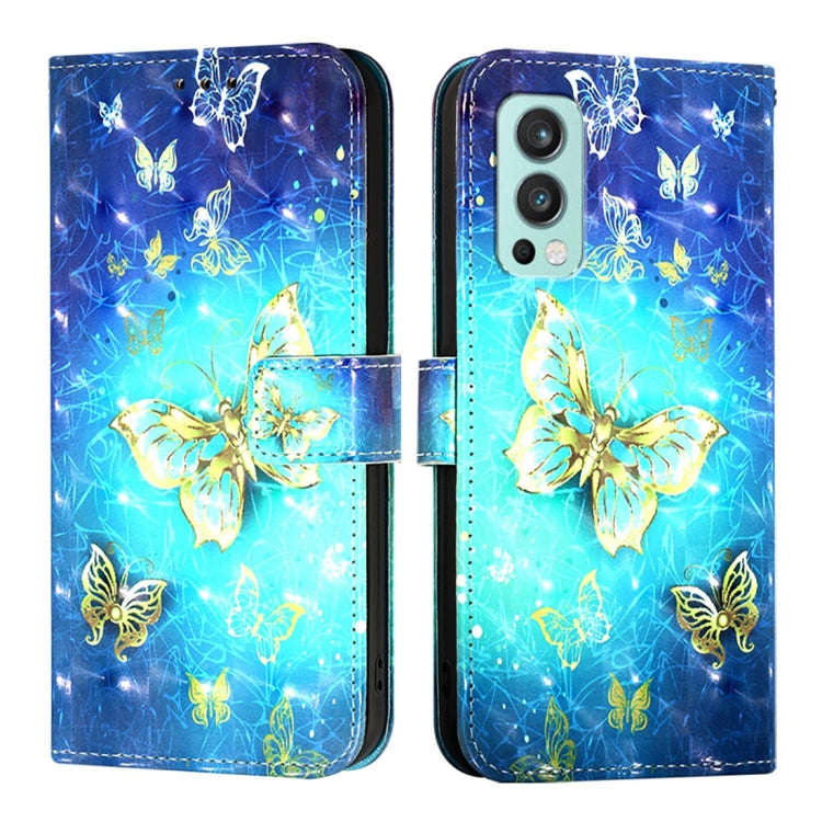 For OnePlus Nord 2 5G 3D Painting Horizontal Flip Leather Phone Case(Golden Butterfly)