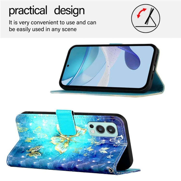 For OnePlus Nord 2 5G 3D Painting Horizontal Flip Leather Phone Case(Golden Butterfly)