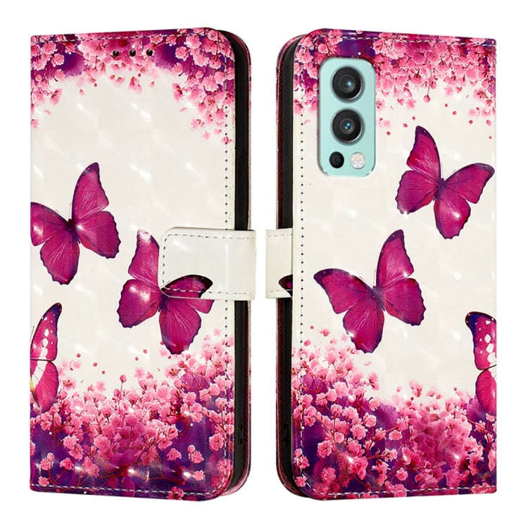 For OnePlus Nord 2 5G 3D Painting Horizontal Flip Leather Phone Case(Rose Butterfly)