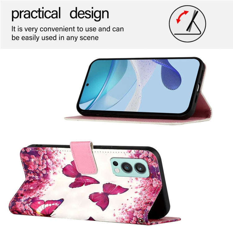 For OnePlus Nord 2 5G 3D Painting Horizontal Flip Leather Phone Case(Rose Butterfly)