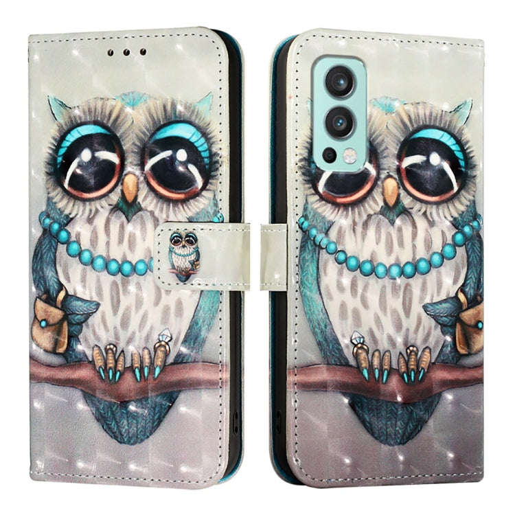 For OnePlus Nord 2 5G 3D Painting Horizontal Flip Leather Phone Case(Grey Owl)