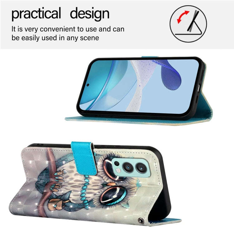 For OnePlus Nord 2 5G 3D Painting Horizontal Flip Leather Phone Case(Grey Owl)