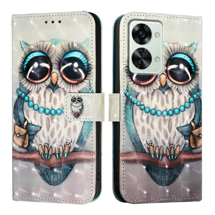 For OnePlus Nord 2T 3D Painting Horizontal Flip Leather Phone Case(Grey Owl)