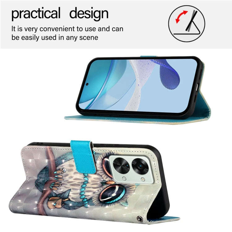 For OnePlus Nord 2T 3D Painting Horizontal Flip Leather Phone Case(Grey Owl)