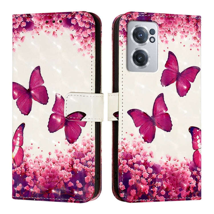 For OnePlus Nord CE 2 5G 3D Painting Horizontal Flip Leather Phone Case(Rose Butterfly)