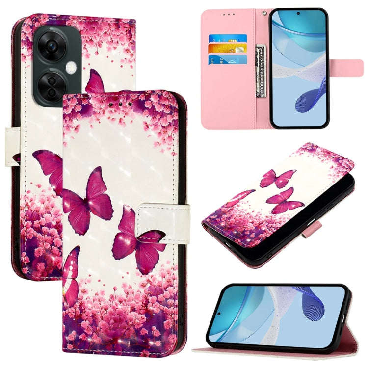 For OnePlus Nord CE 3 Lite / Nord N30 3D Painting Horizontal Flip Leather Phone Case(Rose Butterfly)