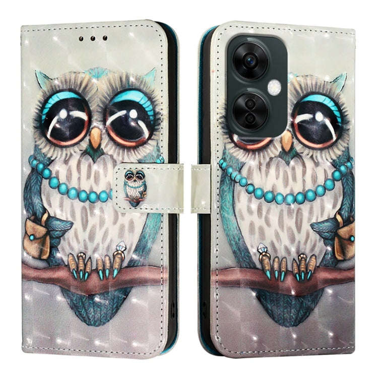 For OnePlus Nord CE 3 Lite / Nord N30 3D Painting Horizontal Flip Leather Phone Case(Grey Owl)