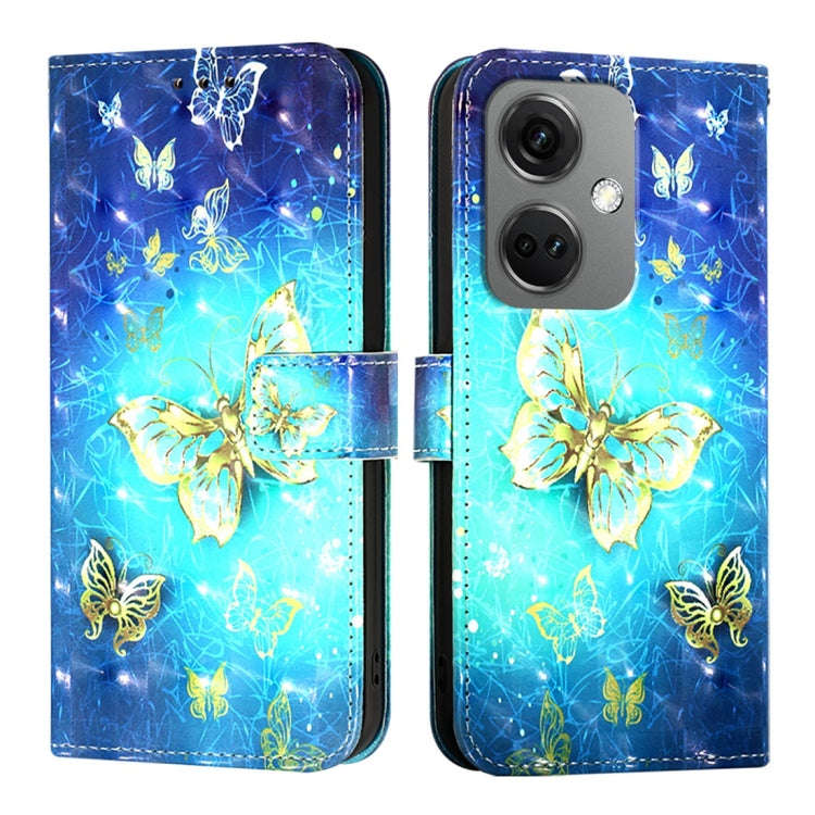 For OnePlus Nord CE3 India 3D Painting Horizontal Flip Leather Phone Case(Golden Butterfly)