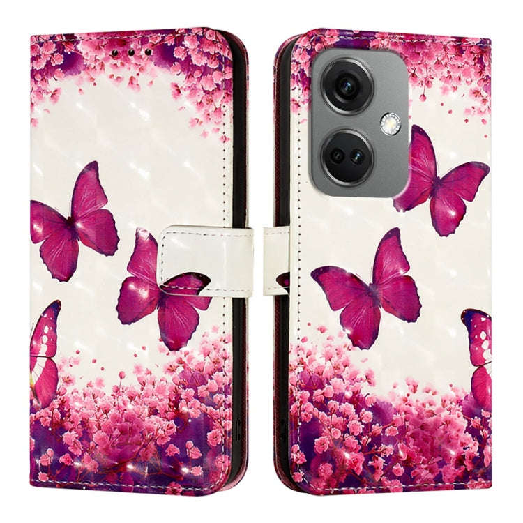 For OnePlus Nord CE3 India 3D Painting Horizontal Flip Leather Phone Case(Rose Butterfly)