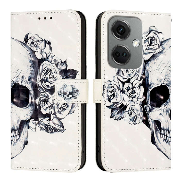 For OnePlus Nord CE3 India 3D Painting Horizontal Flip Leather Phone Case(Skull)