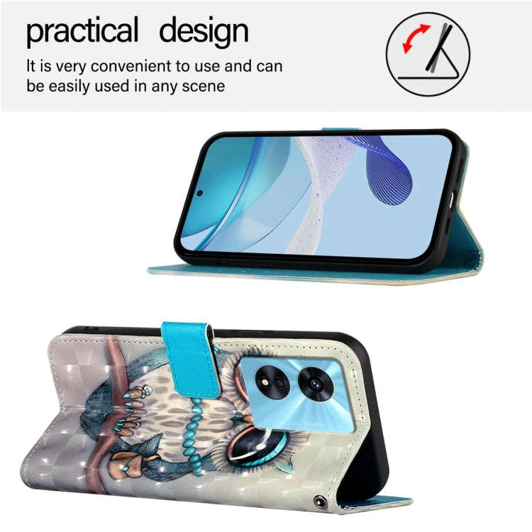 For OnePlus Nord N300 3D Painting Horizontal Flip Leather Phone Case(Grey Owl)