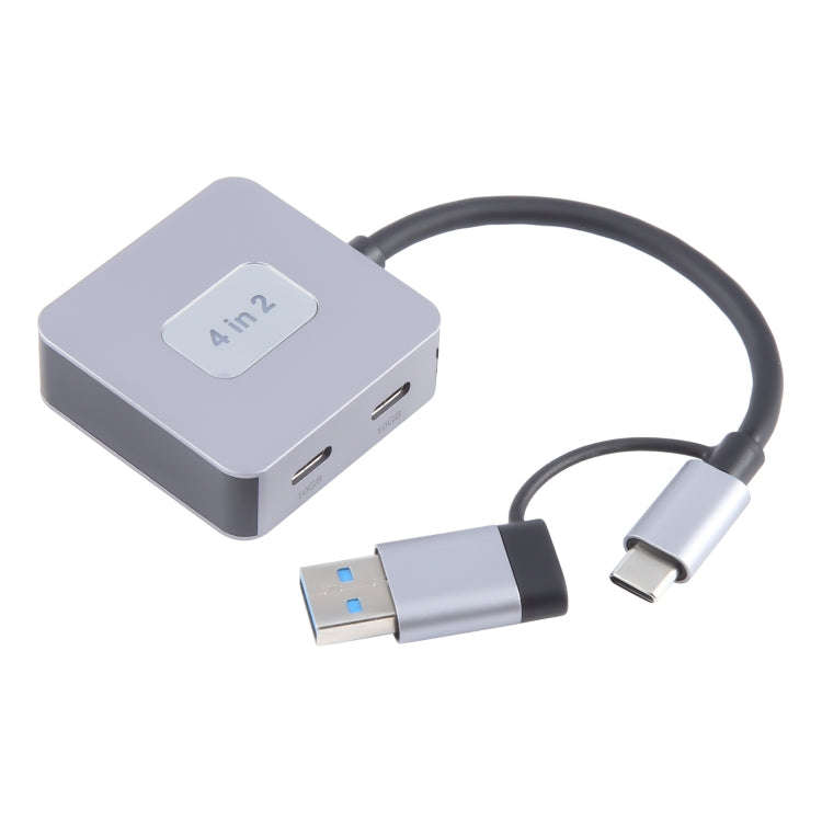 BYL-2320A 4 in 2 USB + USB-C / Type-C to USB + USB-C / Type-C 4 Port HUB Adapter(Grey)
