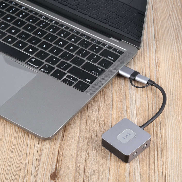 BYL-2320A 4 in 2 USB + USB-C / Type-C to USB + USB-C / Type-C 4 Port HUB Adapter(Grey)