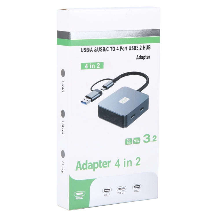 BYL-2320A 4 in 2 USB + USB-C / Type-C to USB + USB-C / Type-C 4 Port HUB Adapter(Grey)