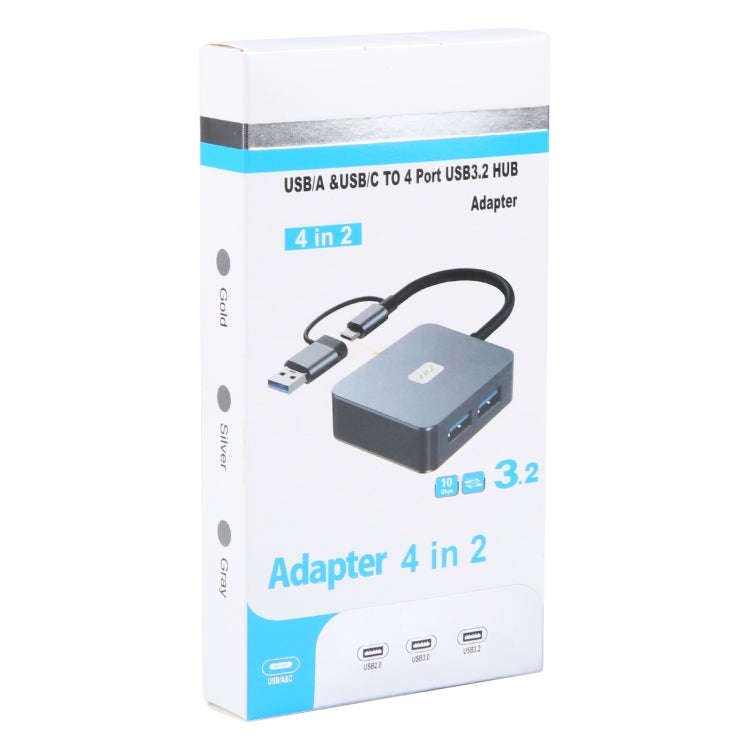 BYL-2320 4 in 2 USB + USB-C / Type-C to USB 3.2 4 Port HUB Adapter(Grey)