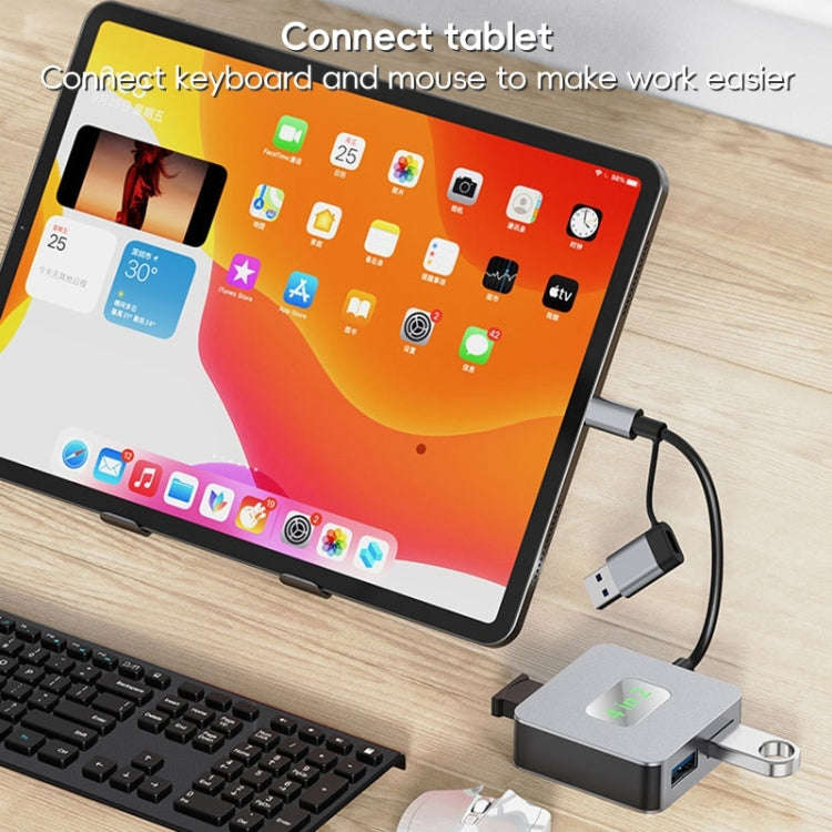 BYL-2320 4 in 2 USB + USB-C / Type-C to USB 3.2 4 Port HUB Adapter(Grey)