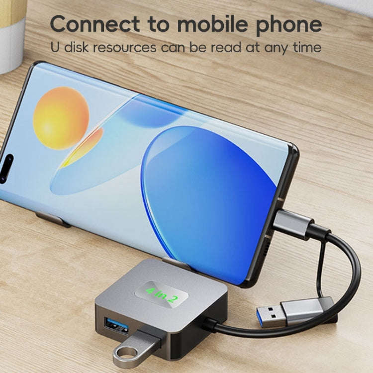 BYL-2320 4 in 2 USB + USB-C / Type-C to USB 3.2 4 Port HUB Adapter(Grey)