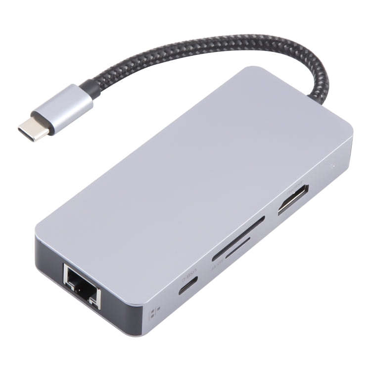 BYL-2318 9 in 1 USB-C / Type-C to USB3.0+Type-C+1000M Ethernet+HDTV+SD / TF Dual Card Slot Dockin...