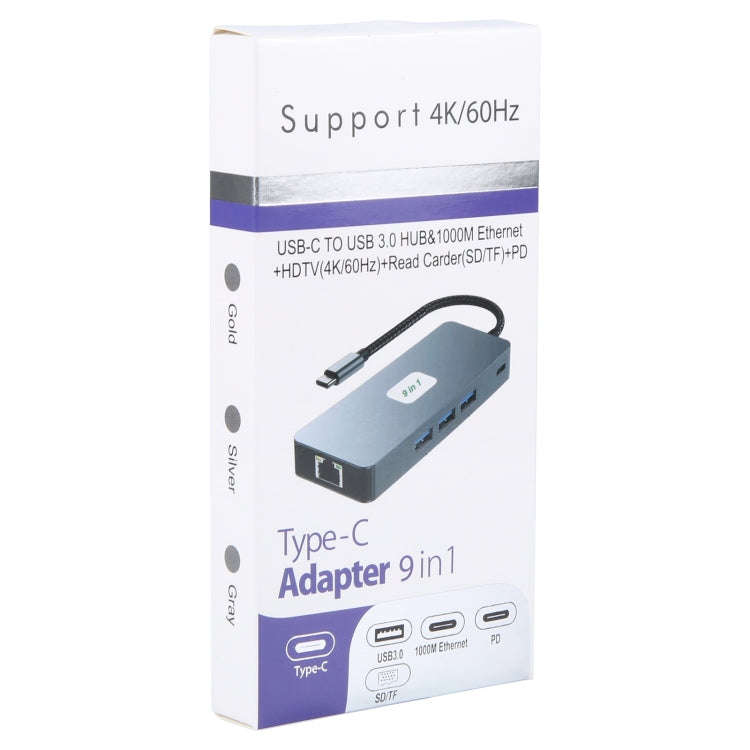 BYL-2318 9 in 1 USB-C / Type-C to USB3.0+Type-C+1000M Ethernet+HDTV+SD / TF Dual Card Slot Dockin...