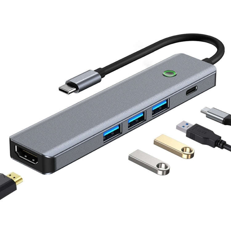 BYL-2319 5 in 1 USB-C / Type-C to USB3.0+USB-C / Type-C+HDTV Multi-function Docking Station(Grey)
