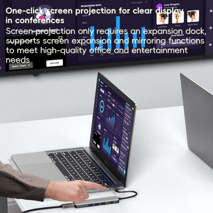 BYL-2319 5 in 1 USB-C / Type-C to USB3.0+USB-C / Type-C+HDTV Multi-function Docking Station(Grey)