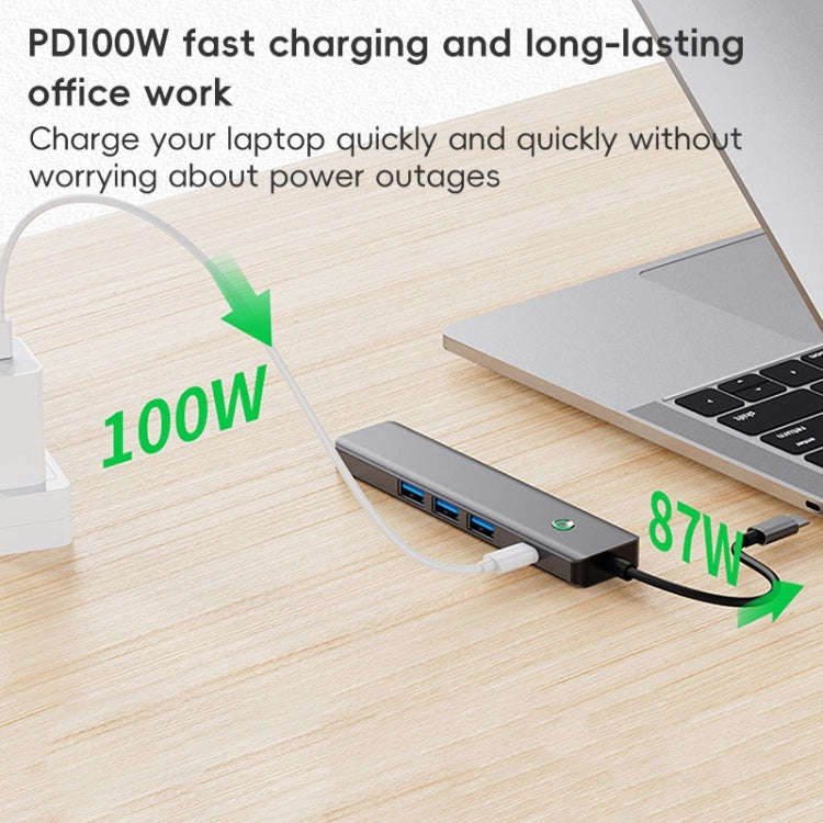 BYL-2319 5 in 1 USB-C / Type-C to USB3.0+USB-C / Type-C+HDTV Multi-function Docking Station(Grey)