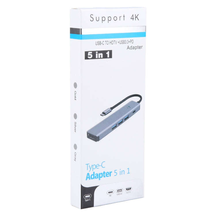 BYL-2319 5 in 1 USB-C / Type-C to USB3.0+USB-C / Type-C+HDTV Multi-function Docking Station(Grey)