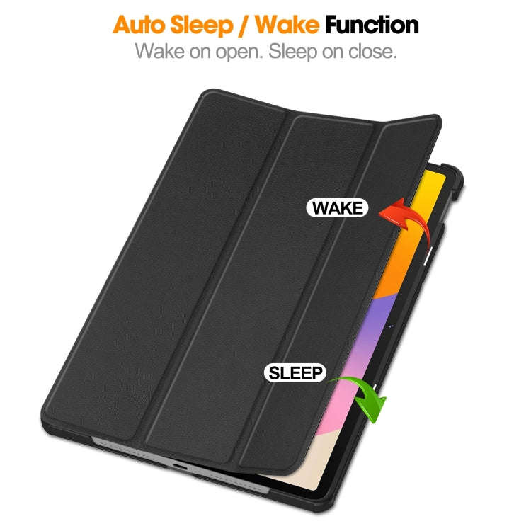 For Huawei Matepad SE 11 Custer Pure Color 3-Fold Holder Smart Leather Tablet Case(Black)