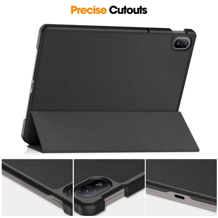For Huawei Matepad SE 11 Custer Pure Color 3-Fold Holder Smart Leather Tablet Case(Black)