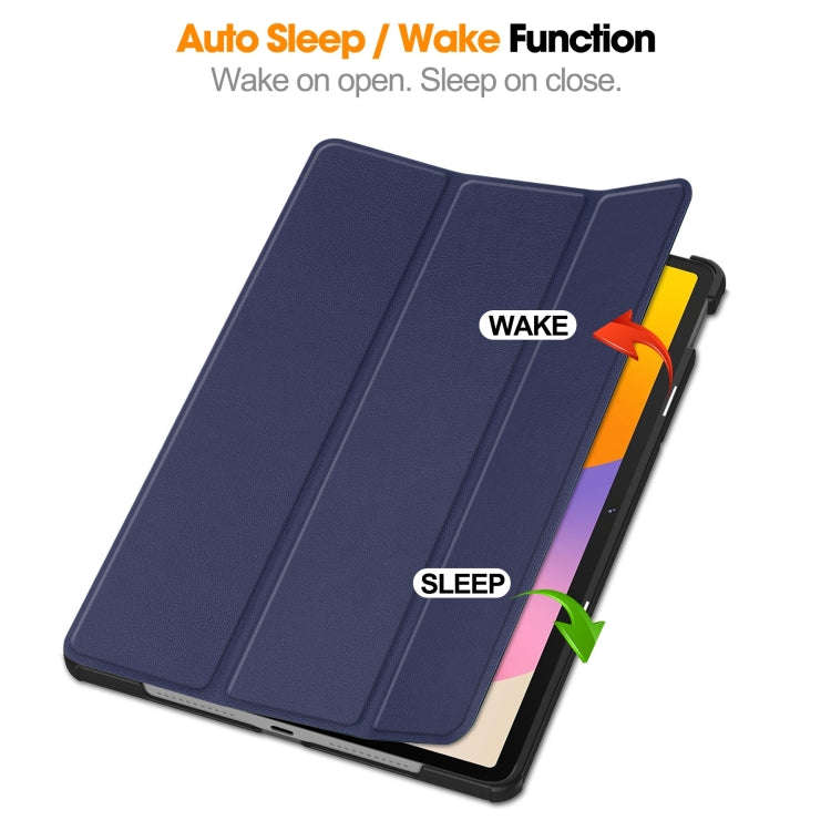 For Huawei Matepad SE 11 Custer Pure Color 3-Fold Holder Smart Leather Tablet Case(Dark Blue)