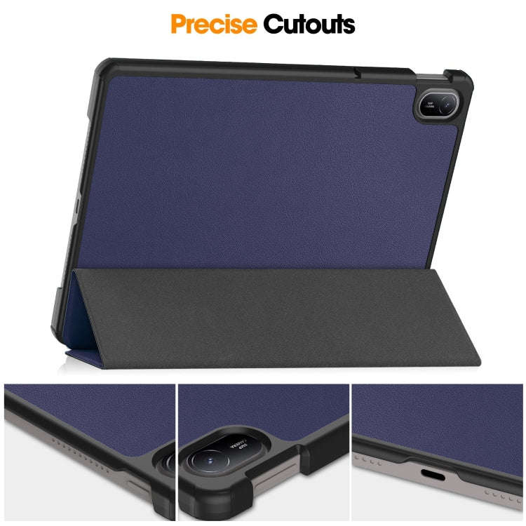 For Huawei Matepad SE 11 Custer Pure Color 3-Fold Holder Smart Leather Tablet Case(Dark Blue)