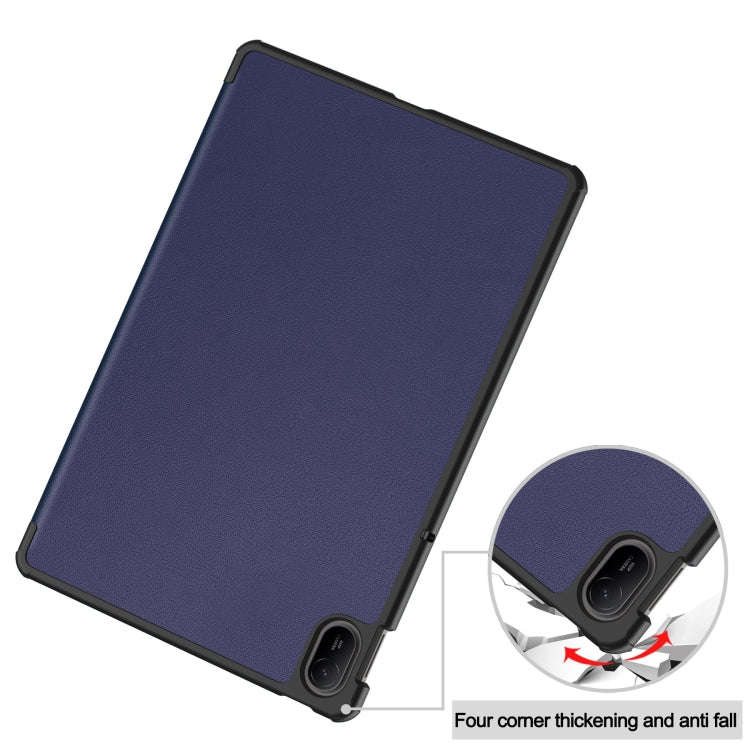 For Huawei Matepad SE 11 Custer Pure Color 3-Fold Holder Smart Leather Tablet Case(Dark Blue)