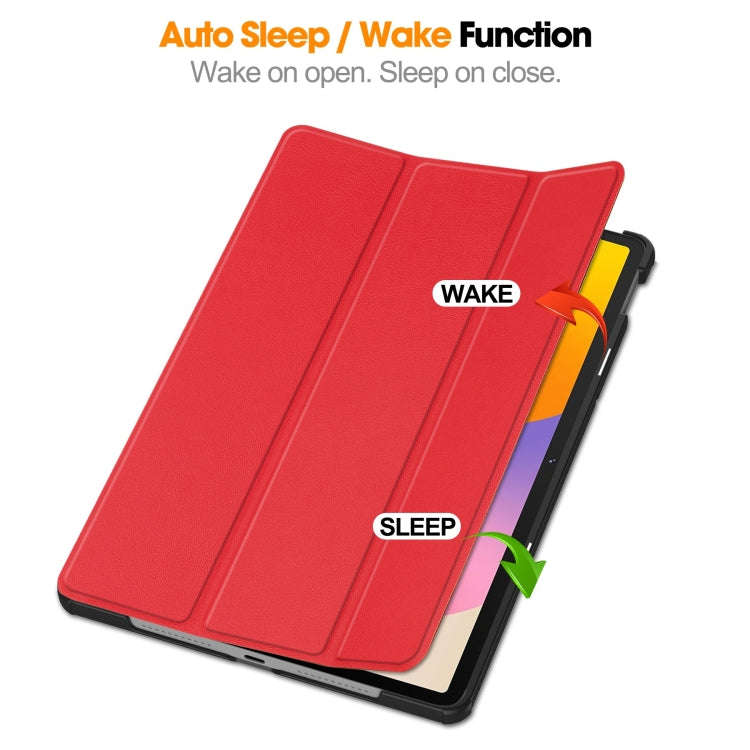 For Huawei Matepad SE 11 Custer Pure Color 3-Fold Holder Smart Leather Tablet Case(Red)