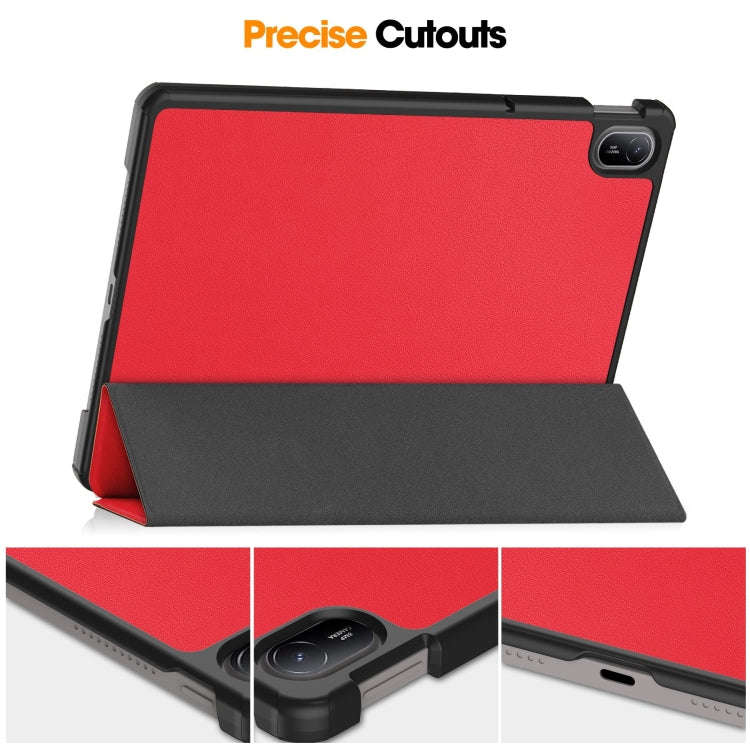 For Huawei Matepad SE 11 Custer Pure Color 3-Fold Holder Smart Leather Tablet Case(Red)