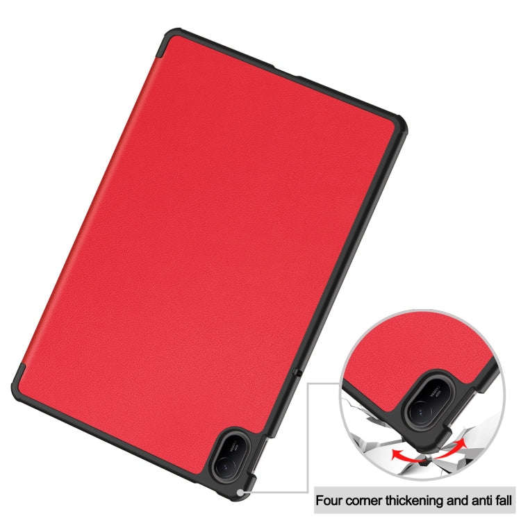 For Huawei Matepad SE 11 Custer Pure Color 3-Fold Holder Smart Leather Tablet Case(Red)
